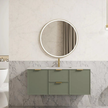 Hampton Vanity Miami Shaker 1200mm Single Bowl Olive Green PVC Waterproof Wall Hung Solid Surface Stone top - RJ Bathroom