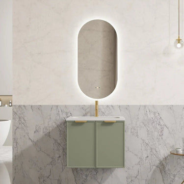Hampton Vanity Miami Shaker 600mm Olive Green PVC Waterproof Wall Hung Solid Surface Stone top - RJ Bathroom