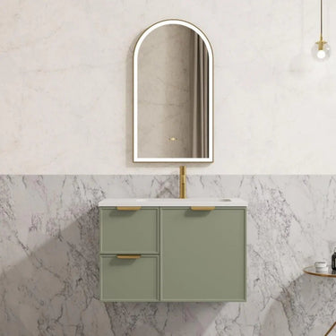 Hampton Vanity Miami Shaker 750mm Olive Green PVC Waterproof Wall Hung Calacatta Stone top - RJ Bathroom
