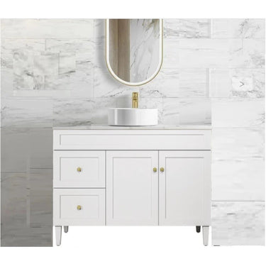 Harrington Hampton Shaker 1200mm Matte White Single Bowl PVC Waterproof Freestanding Vanity Calacatta Stone Top - RJ Bathroom