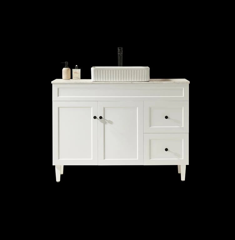 Harrington Hampton Shaker 1200mm Matte White Single Bowl PVC Waterproof Freestanding Vanity Calacatta Stone Top