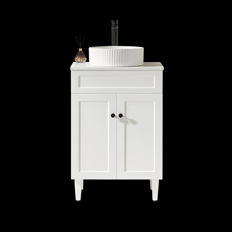 Harrington Hampton Shaker 600mm Matte White PVC Waterproof Freestanding Vanity Carrara Stone Top