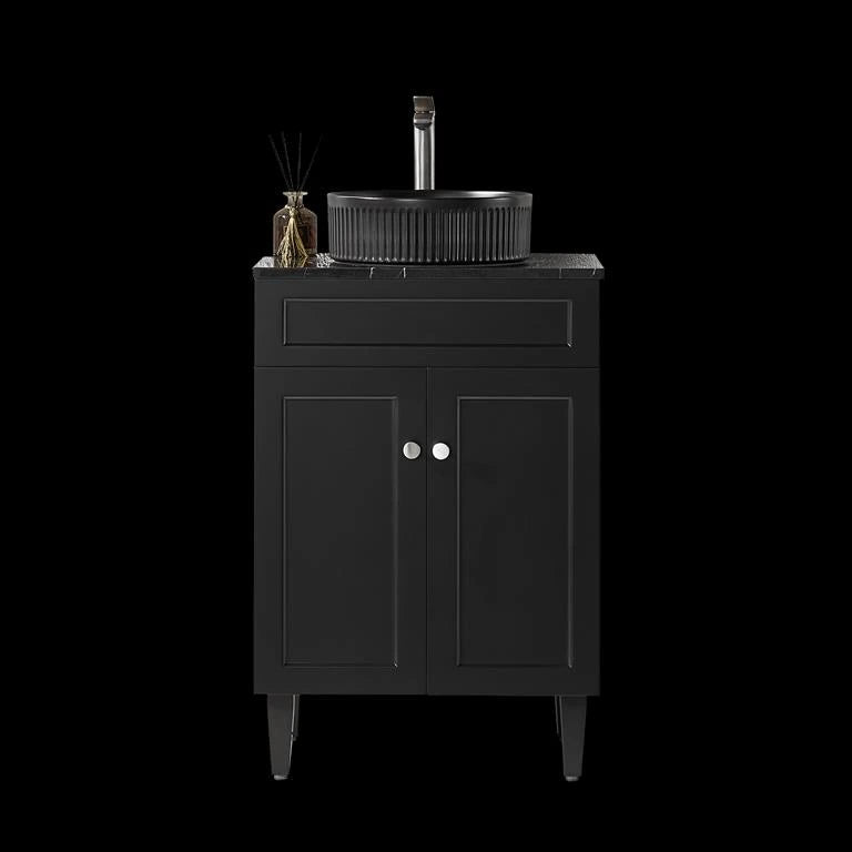 Harrington Hampton Shaker 600mm Matte Black PVC Waterproof Freestanding Bathroom Vanity Brushed Gold Handles