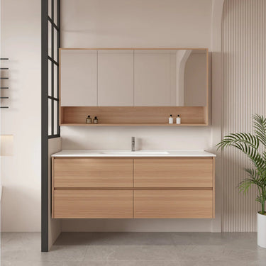 Hera Timber Look Elegant Oak 1500mm Four Drawer Wall Hung Vanity - RJ Bathroom