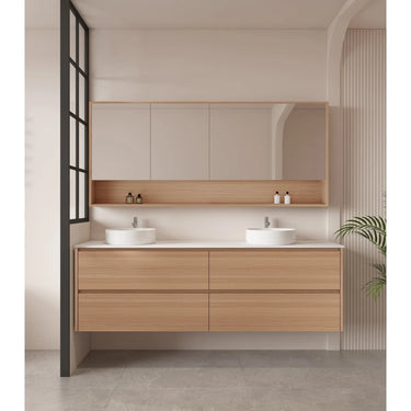 Hera Timber Look Elegant Oak 1800mm Four Drawer Wall Hung Double Bowl Vanity - Stone Top Optional - RJ Bathroom
