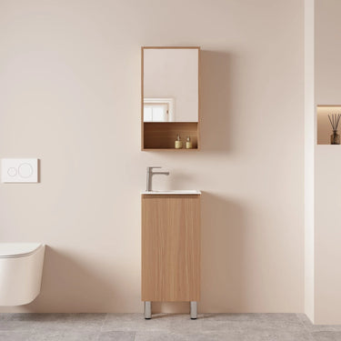 Hera Timber Look Elegant Oak 400mm Slimline Ensuite Freestanding Small Bathroom Vanity with Ceramic Basin - RJ Bathroom