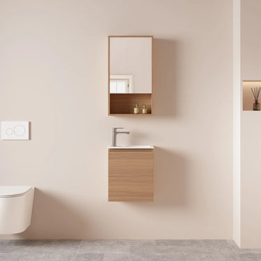 Hera Timber Look Elegant Oak 400mm Slimline Ensuite Wall Hung Small Bathroom Vanity with Ceramic Basin - RJ Bathroom