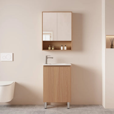 Hera Timber Look Elegant Oak 550mm Slimline Ensuite Freestanding Small Bathroom Vanity with Ceramic Basin - RJ Bathroom