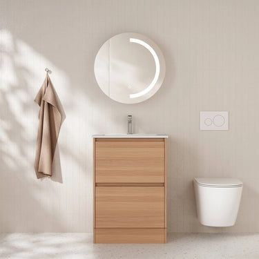 Hera Timber Look Elegant Oak 600mm Two Drawer Freestanding Vanity - Ceramic or Stone Top Optional - RJ Bathroom