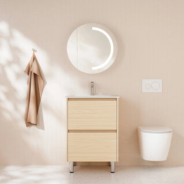 Hera Timber Look Tas Oak 600mm Two Drawer Freestanding Vanity - Carrara Stone Top Optional - RJ Bathroom