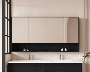 Hera Black Oak 1500mm Mirror Shaving Cabinet with Shelf - RJ Bathroom
