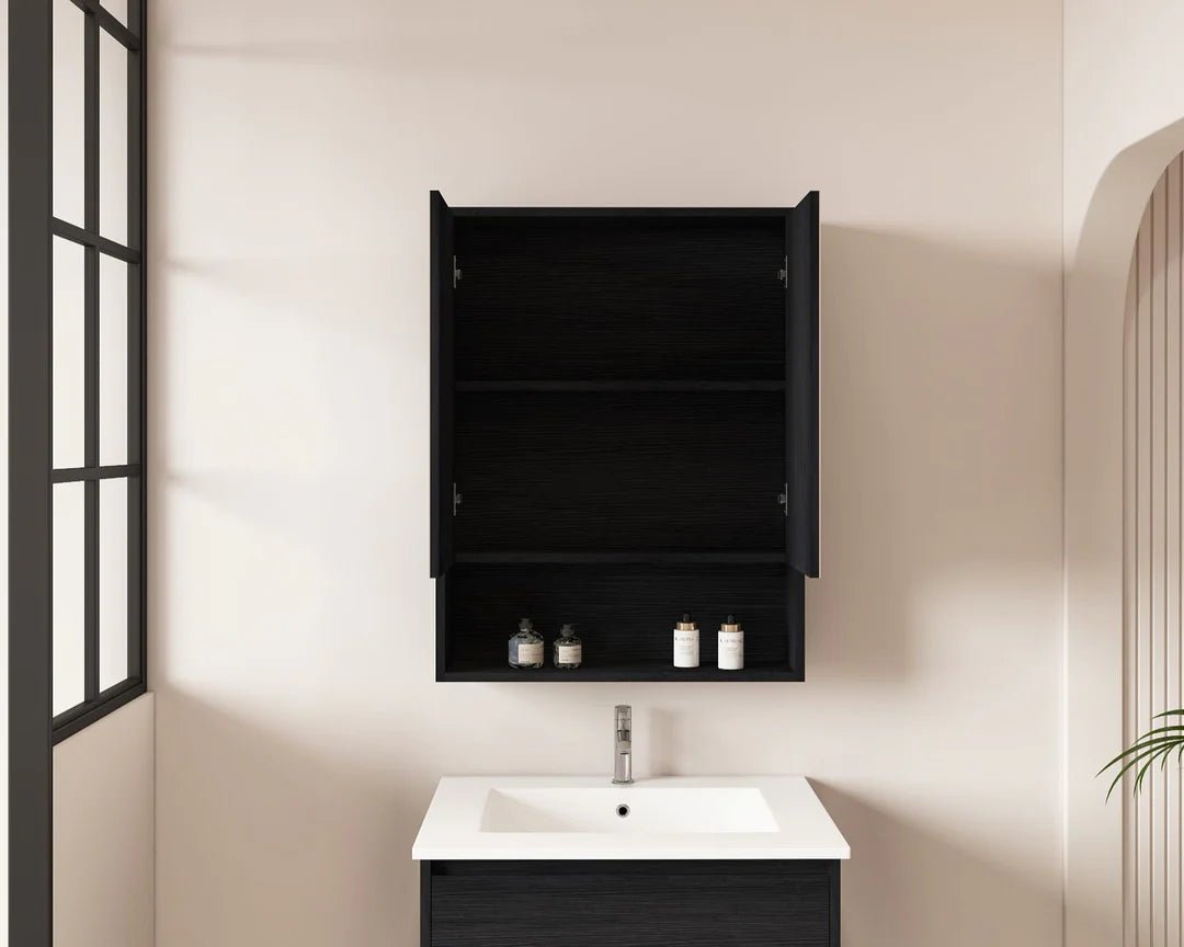 HERA Black Oak 600mm Mirror Shaving Cabinet with Shelf - RJ Bathroom