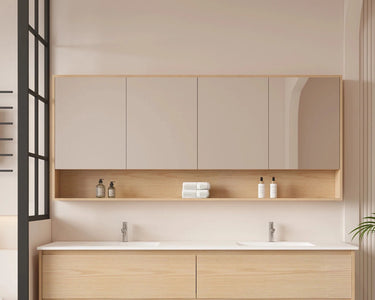 Hera Timber Look Tas Oak 1800mm Mirror Shaving Cabinet with Shelf - RJ Bathroom