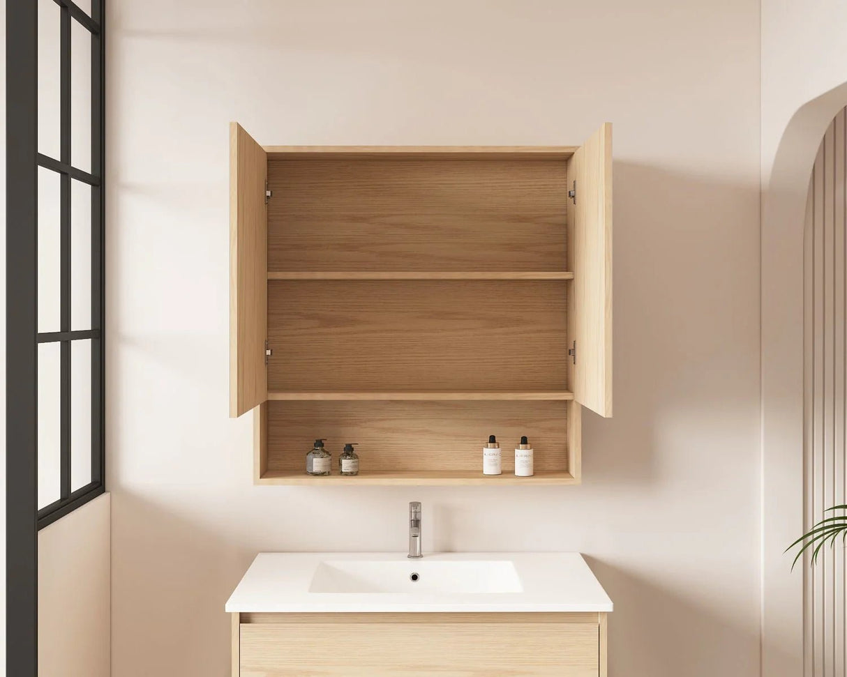 Hera Timber Look Tas Oak 750mm Mirror Shaving Cabinet with Shelf - RJ Bathroom