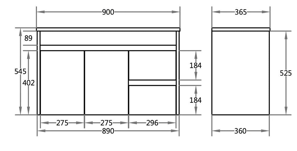 Polar PVC 900x360mm Ensuite Slim Narrow Compact Wall Hung Bathroom Vanity