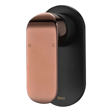 Ikon Kara Matte Black & Rose Gold Shower Wall Mixer 133mm