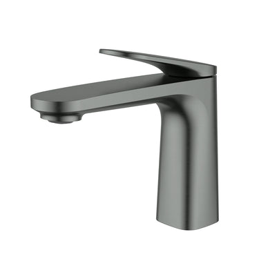 Ikon Sulu II single lever basin mixer tap in gun metal on a white background, model HYB168-201GM
