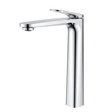 Ikon Sulu II high rise basin mixer tap in polished chrome on a white background, model HYB168-202