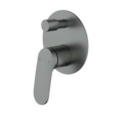 Ikon Sulu II Gun Metal bath and shower mixer with diverter round plate trim kit