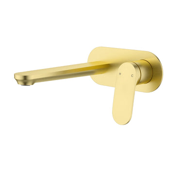 Ikon Sulu II Brushed Gold wall basin mixer with spout on single backplate