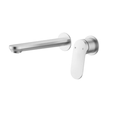 Ikon Sulu II Brushed Nickel Wall Basin Mixer Trim Kit with separate cover plates