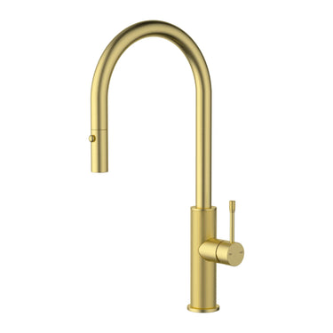 Ikon Linie Fluted Brushed Gold Pull-Out Sink Mixer