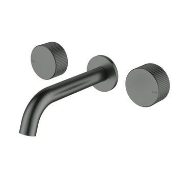Ikon Soko Fluted Gun Metal Wall Basin Tap Set 181mm Spout - HYB77-9901GM