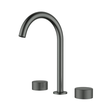 Ikon Soko Fluted Gun Metal Basin Tap Set - HYB77-9904GM