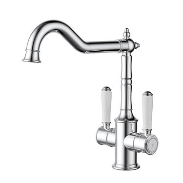 Ikon Clasico Hampton Chrome Twin Handle Sink Mixer - Ceramic Handle