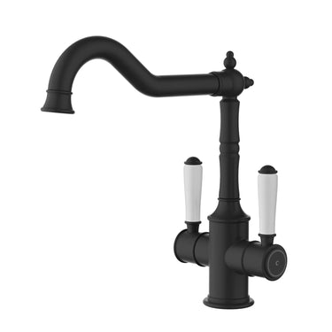 Ikon Clasico Hampton Matte Black Twin Handle Sink Mixer - Ceramic Handle