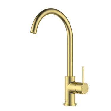 Ikon Hali Brushed Gold Gooseneck Kitchen Sink Mixer Tap, front view