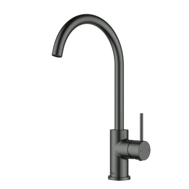 Ikon Hali Gun Metal Gooseneck Kitchen Sink Mixer Tap, front view