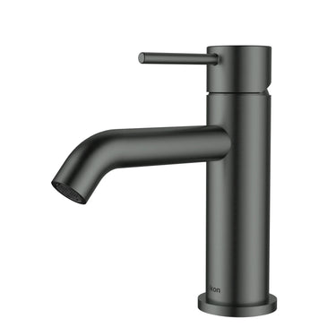 Ikon Hali Gun Metal Basin Mixer Tap, front view
