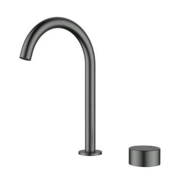 Ikon Hali Gun Metal Gooseneck Tall Basin Mixer Set, front view