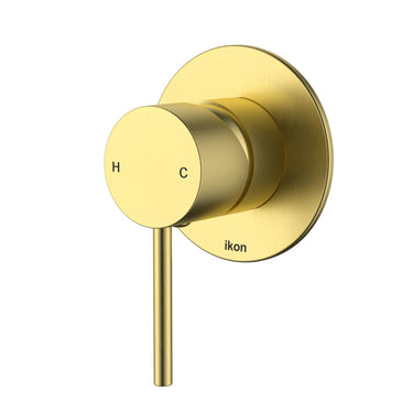Ikon Hali Brushed Gold Shower Wall Mixer, front view