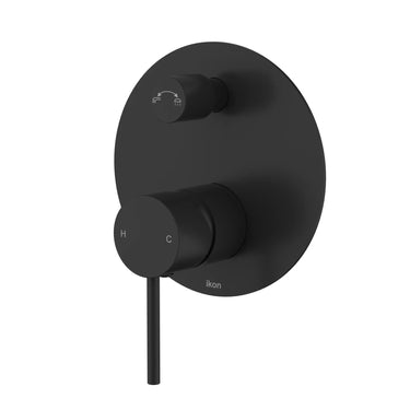 Ikon Hali Matte Black Shower Wall Mixer with Diverter, front view