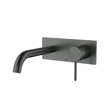 Ikon Hali Gun Metal Wall Basin Mixer Set 225mm Spout Curved, front view