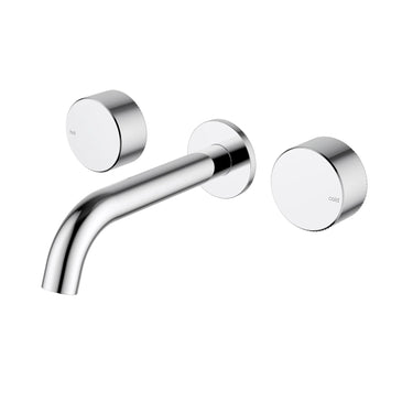 Ikon Hali Chrome Wall Basin Tap Set 181mm Spout, front view