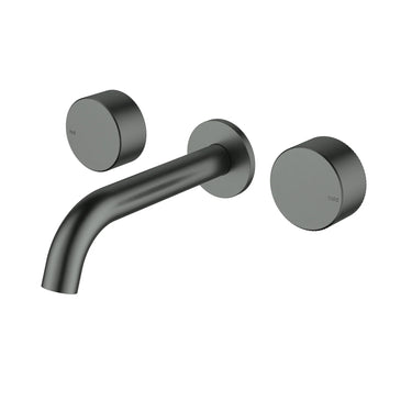 Ikon Hali Gun Metal Wall Basin Tap Set 181mm Spout, front view
