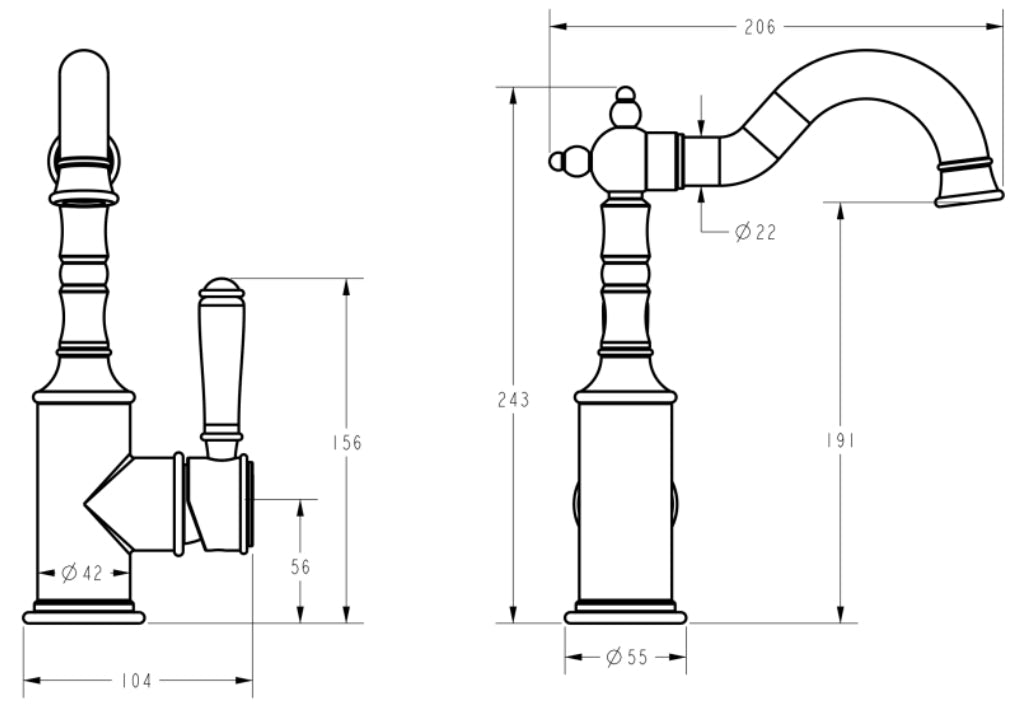 Ikon Clasico Tall Basin Mixer Brushed Gold - RJ Bathroom