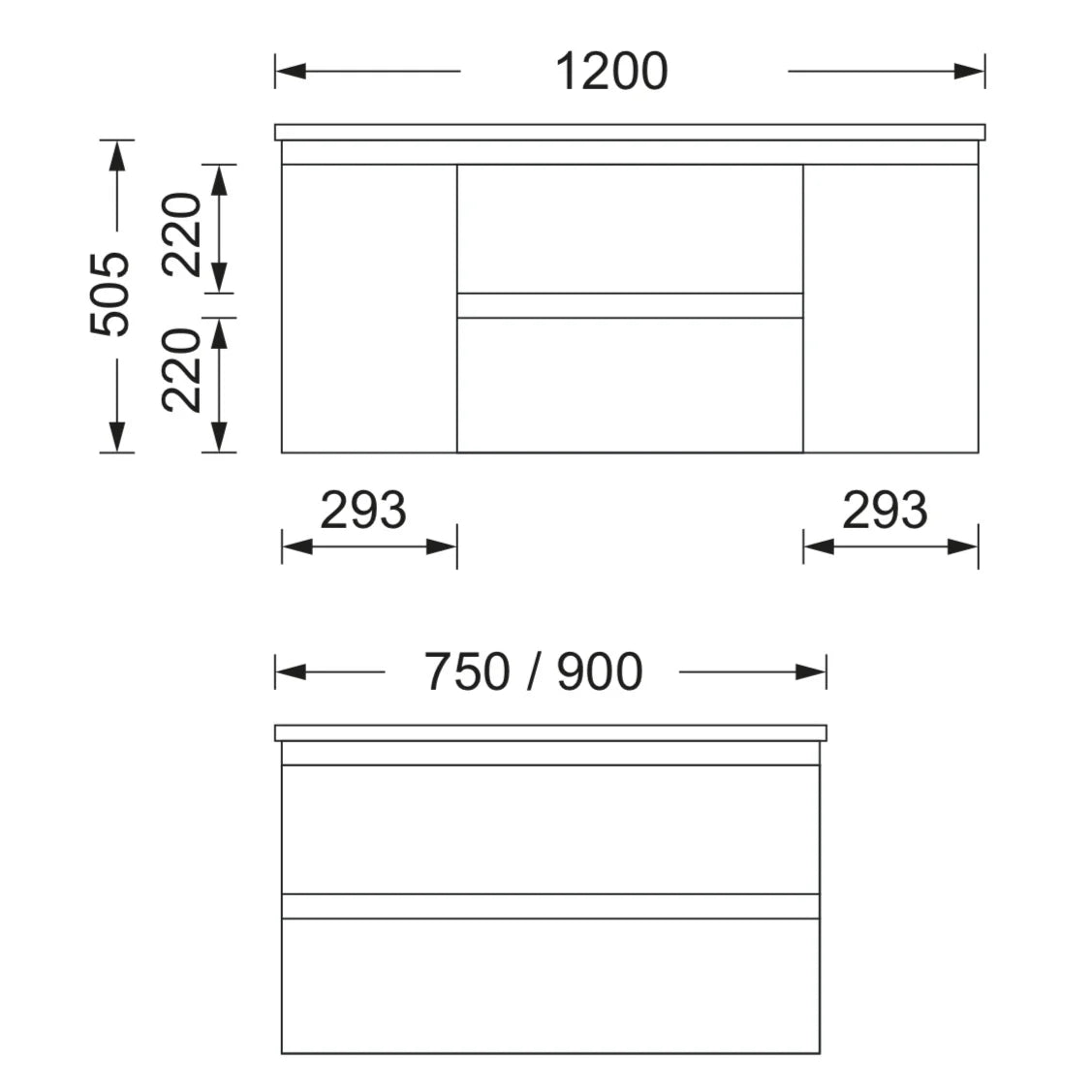 Timber Grain Oak All Drawer 900mm Wall-hung Bathroom Vanity