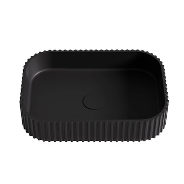 Jasper Fluted 500mm solid surface stone rectangular above counter basin in matte black