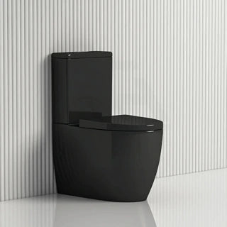 Veda Tornado Gloss Black Back To Wall Ceramic Toilet Suite Brushed Nickel Press Button