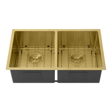 Kliff 775x450mm Brushed Brass double bowl kitchen sink