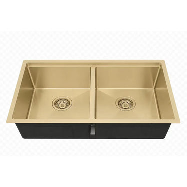Kliff 820x450mm Light Brushed Brass double bowl kitchen sink