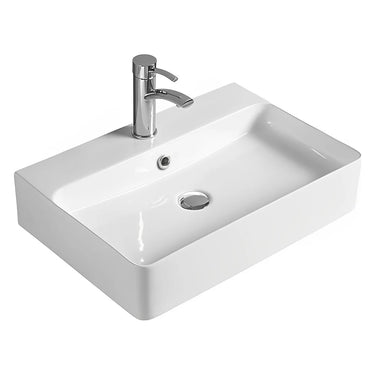 Kliff large rectangular wall hung basin 710 x 425mm in gloss white ceramic with tap hole