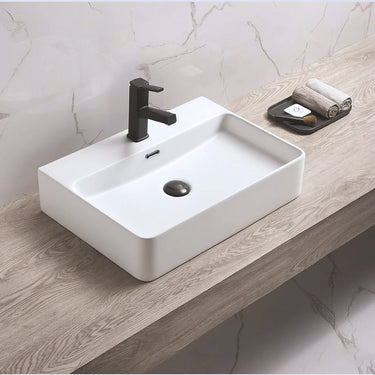 Kliff 515mm gloss white wall hung basin with tap hole and black basin mixer