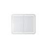 900mm matte white LED shaving cabinet, two doors with lit mirror frame and touch control