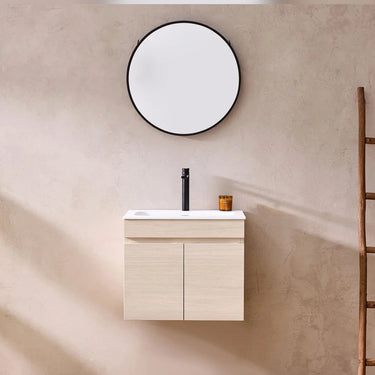 Camden 600mm Timber Wall Hung Vanity Coastal Oak Installed in Bathroom - RJ Bathroom