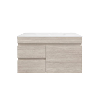 Camden 900mm Timber Wall Hung Vanity Coastal Oak Left Hand Drawers - RJ Bathroom